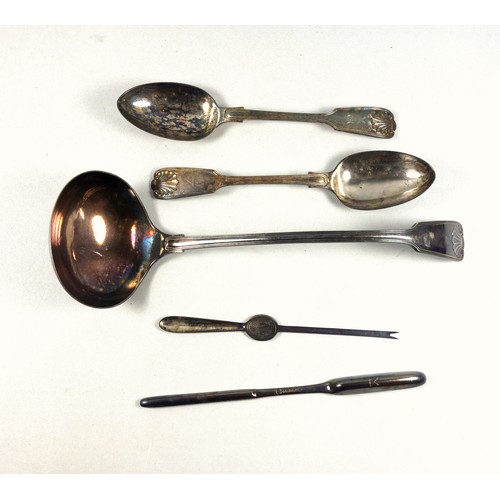 14 - Matched part suite of Victorian silver Fiddle, Thread, and Shell pattern flatware, comprising 6 tabl... 