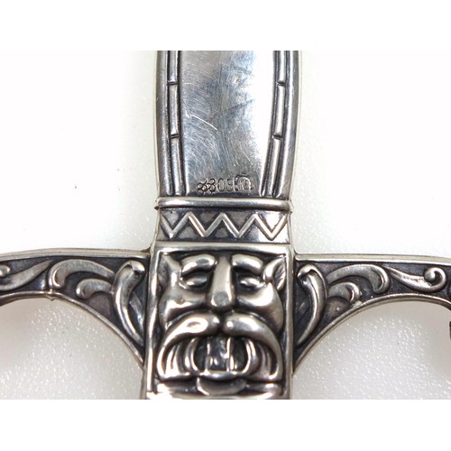 25 - Scandinavian 830 standard silver handled Viking sword letter opener, with Norse Celtic designs, stam... 