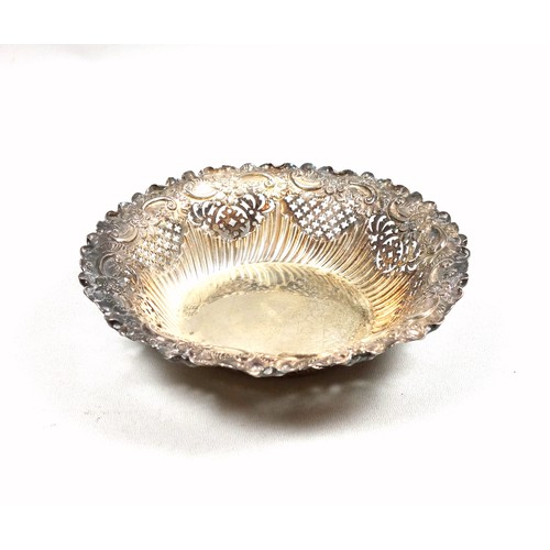 43 - Victorian silver bowl with gadrooned, pierced lattice, and embossed floral decoration, within a crim... 