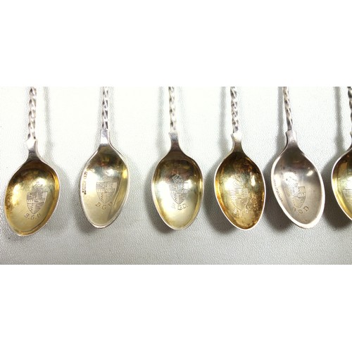 46 - Rare set of 6 Ambulance Service silver and enamel spoons, awarded in the period 1932-1941, gross 104... 