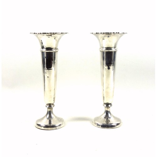 50 - Matched pair of large George V silver posy vases, each with a pie crust rim, by H. W. & Co., Chester... 