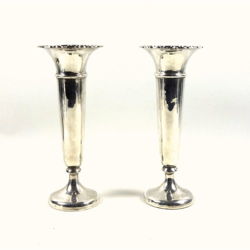 50 - Matched pair of large George V silver posy vases, each with a pie crust rim, by H. W. & Co., Chester... 