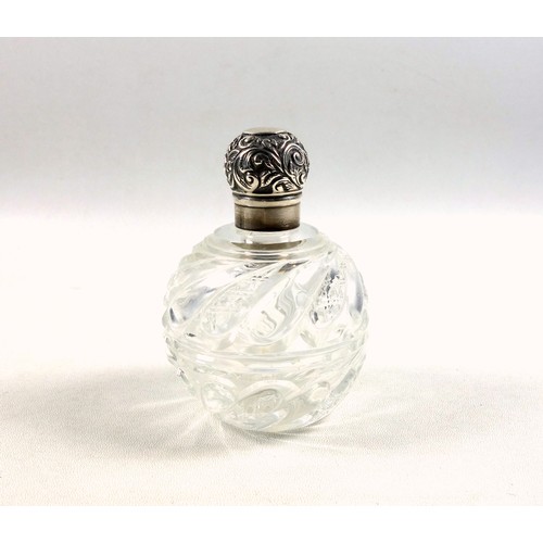 54 - Victorian silver topped cut glass swirl pattern perfume bottle, Birmingham, 1892, H.10cm
