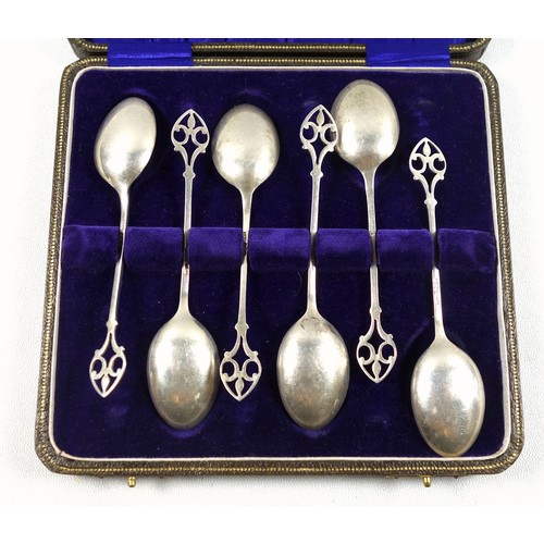 60 - Set of 6 George V silver coffee spoons, each with a pierced finial, by D & B, Birmingham, 1925, 57gr... 