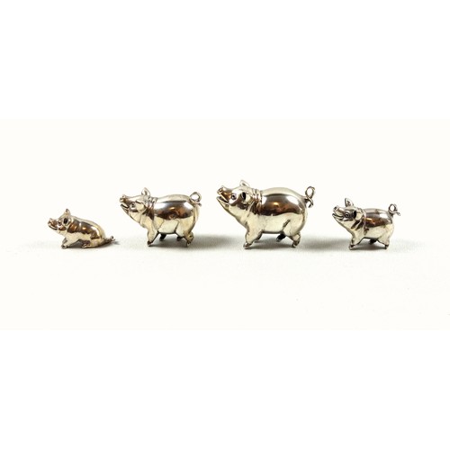 62 - Hollow cast silver family of 4 silver pigs, by M H, Birmingham, 104grs. (4)