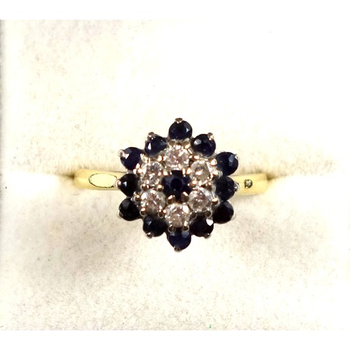 91 - 18ct gold sapphire and diamond cluster ring, size Q 1/2, 5.2 grams