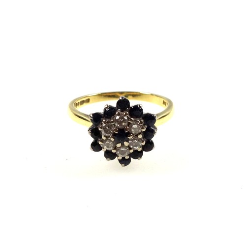 91 - 18ct gold sapphire and diamond cluster ring, size Q 1/2, 5.2 grams