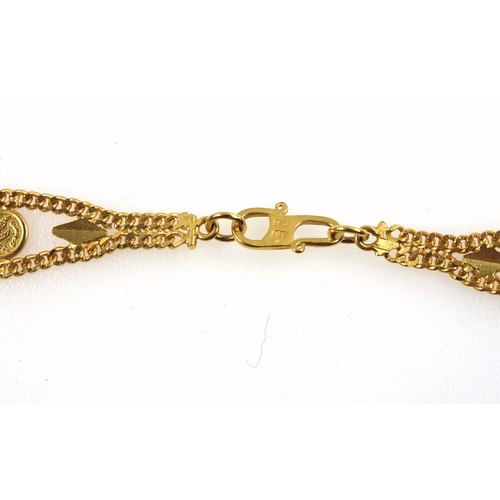98 - Indian yellow metal necklace, stamped 916, Length 75cm approx., 45.8 grams.