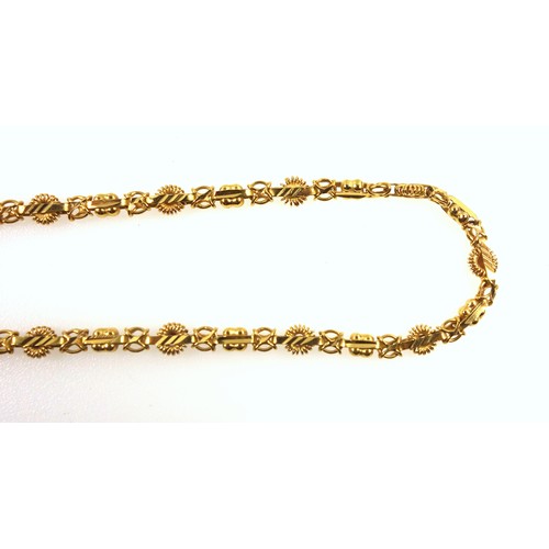 99 - Indian fancy link yellow metal necklace, stamped 22K, length 57cm, 29.5 grams