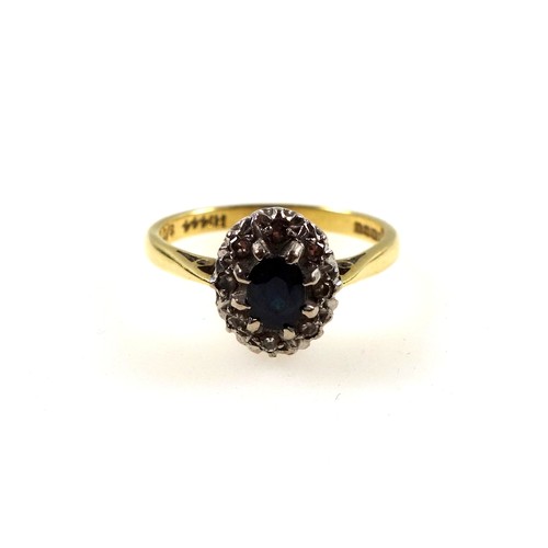 114 - 18ct gold sapphire and diamond ring, size O 1/2, 3.7 grams