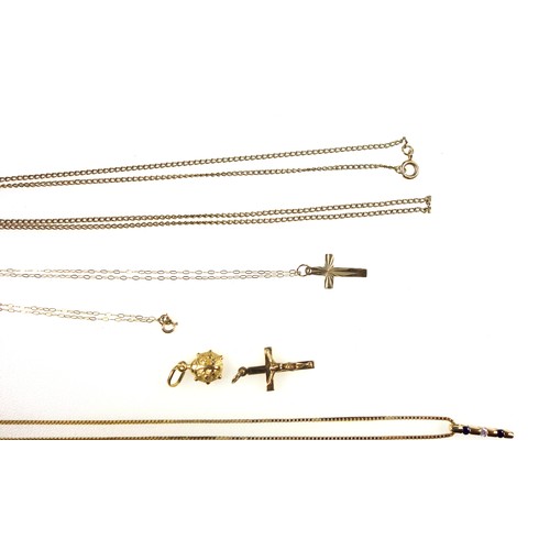 165 - Italian, 'Unoaerre' 9ct gold box link necklace, with a diamond and sapphire pendant, length 38cm app... 