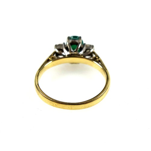 173 - Yellow and white metal emerald and diamond ring, size K 1/2, diamonds .128ct approx., 2.7 grams