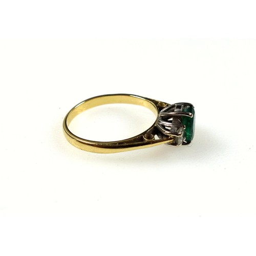 173 - Yellow and white metal emerald and diamond ring, size K 1/2, diamonds .128ct approx., 2.7 grams