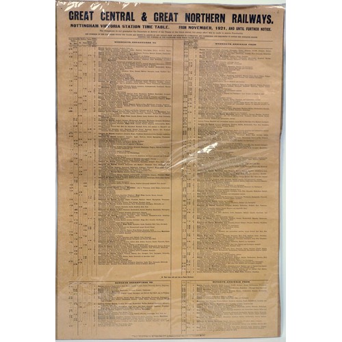 412 - Great Central & Great Northern Railways, Nottingham Victoria Station timetable poster, from November... 