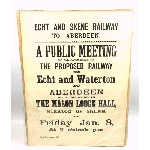 413 - Late Victorian railway poster advertising a public meeting for the proposed Echt and Skene Railway t... 