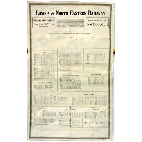 414 - London & North Eastern Railway Modified Train Service timetable, Poster No.2, from 29th May 1926, 10... 