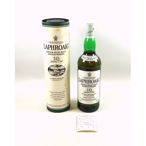 571 - Laphroaig Single Islay Malt Scotch Whisky 10 Years Old, 43% vol, 1 Litre, carton. Age staining to pa... 