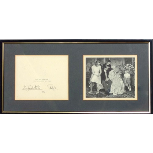 409 - Of Royal Interest: H.M. Queen Elizabeth II and H.R.H. The Duke of Edinburgh, signed 1964 Christmas c... 
