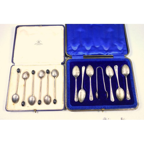 2 - George V set of 6 silver coffee spoons and sugar tongs, by Charles Bradbury & Sons, Sheffield, 1913,... 