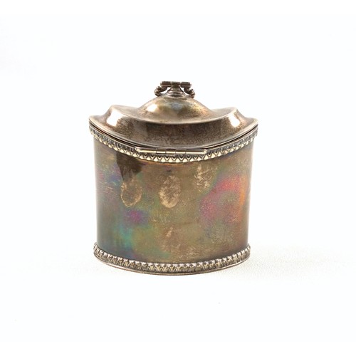 20 - Edwardian George III style silver tea caddy of navette form, with a central vacant cartouche between... 