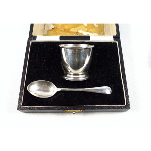 58 - George VI silver 3 piece christening set comprising napkin ring, spoon, and food pusher, by A P & Co... 