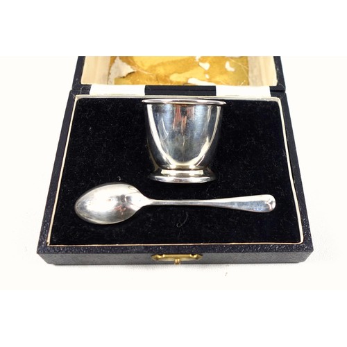 58 - George VI silver 3 piece christening set comprising napkin ring, spoon, and food pusher, by A P & Co... 