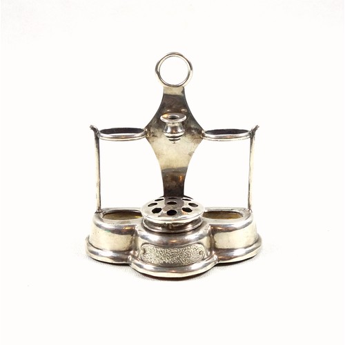 61 - Novelty George V silver tabletop vesta/match holder and striker, with a central taper stick holder, ... 