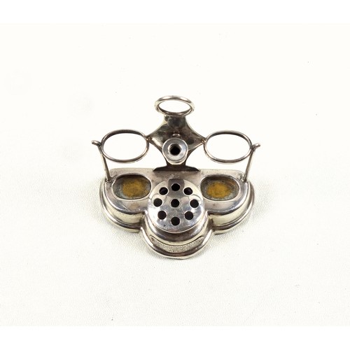 61 - Novelty George V silver tabletop vesta/match holder and striker, with a central taper stick holder, ... 