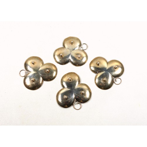 68 - Set of 4 Edwardian silver clover shaped dishes, each on 3 ball feet, by Henry Matthews, Birmingham, ... 