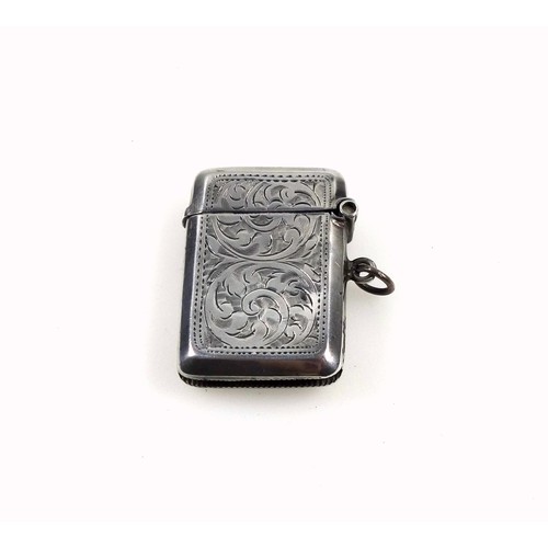 74 - George V silver vesta case with bright-cut decoration and vacant oval cartouche, by J & C, Birmingha... 