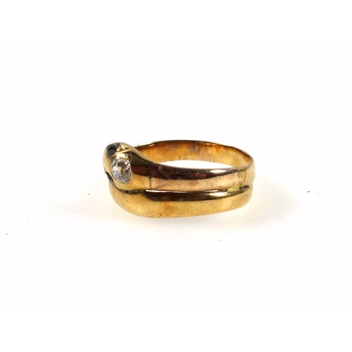 111 - Yellow metal serpent ring, 5grs, (repaired)