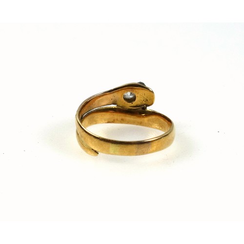 111 - Yellow metal serpent ring, 5grs, (repaired)