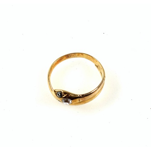 111 - Yellow metal serpent ring, 5grs, (repaired)