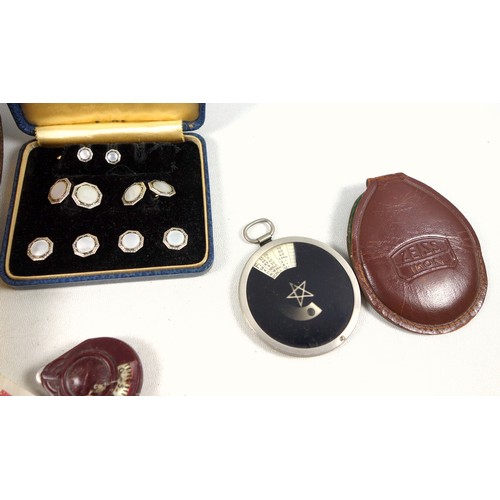 120 - 9ct gold pair of oval shaped cufflinks by N B s, 5.5 grams, a pair of silver and mother-of-pearl  in... 