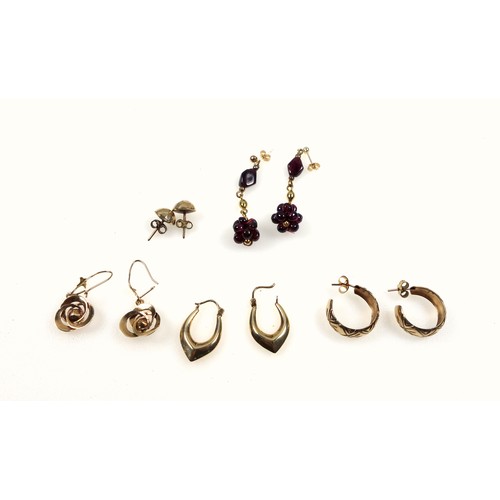 126 - Pair of 9ct gold earrings and two pairs of yellow metal earrings stamped 375, 4.6 grams, another pai... 