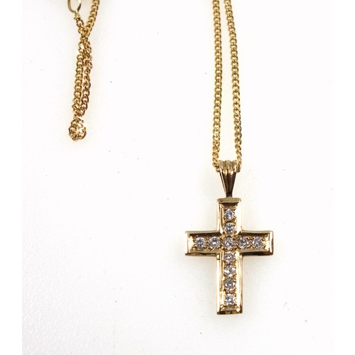 129 - 9ct gold 'Unoaerre' necklace with gold cross pendant set eleven diamonds, 2.9 grams