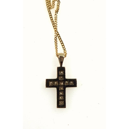 129 - 9ct gold 'Unoaerre' necklace with gold cross pendant set eleven diamonds, 2.9 grams