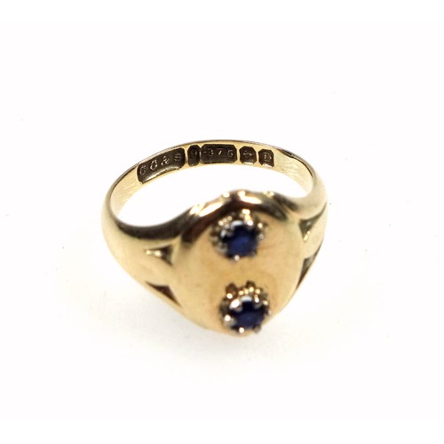 138 - 9ct gold ring set two sapphires, size G 1/2, 2.5 grams