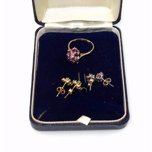 145 - 9ct gold ruby and illusion set diamond cluster ring, size M 1/2, 2 grams, pair of  yellow metal and ... 