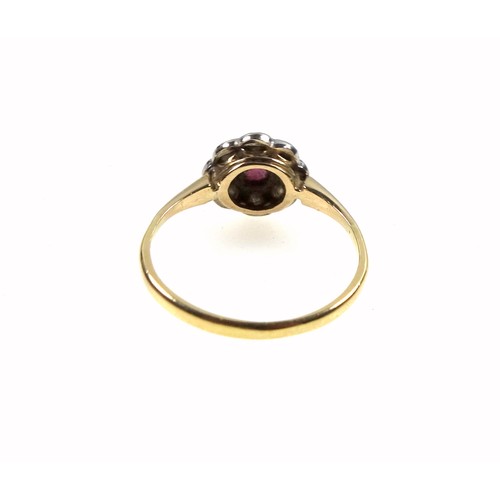 146 - 18ct gold, platinum, diamond and ruby set cluster ring, size N 1/2, 0.5 carat approx., 2.3 grams