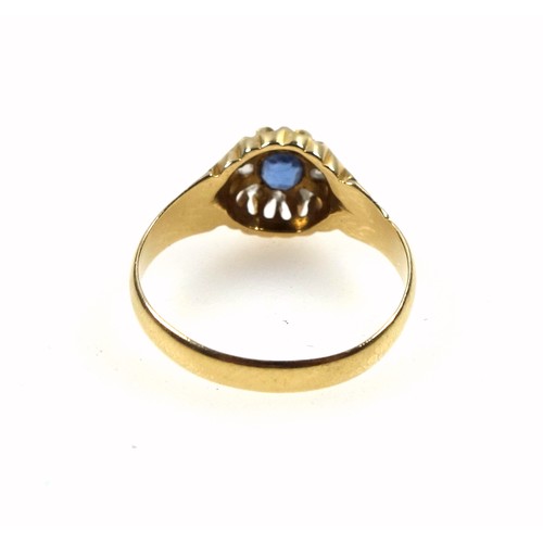 147 - Edwardian 18ct gold, sapphire and rose cut diamond ring, size O 1/2, 2.9 grams