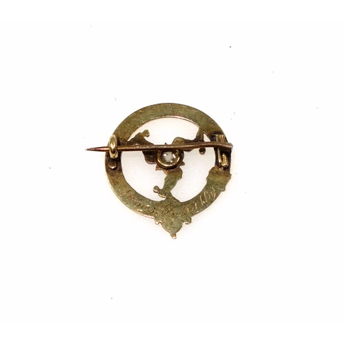 149 - Victorian yellow metal and diamond Isle of Man circle brooch, inscribed to front 'Ellan Vannin', ver... 