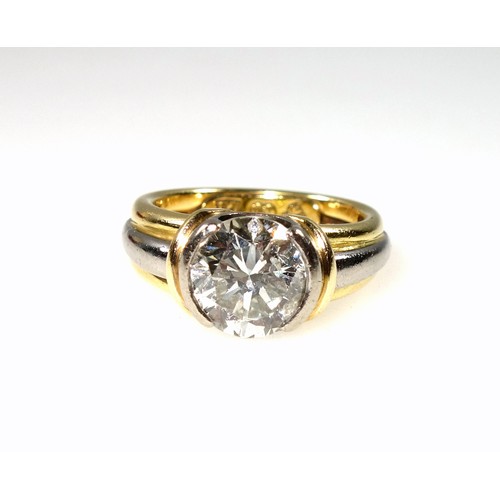 179 - 18ct (stamped 750) white and yellow gold single stone diamond ring, brilliant cut diamond 3.24 carat... 