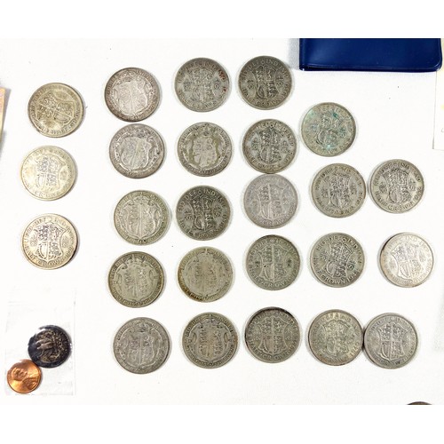 187 - Pre-1947 half crowns, (25); shilling, 6ds, (2); pre-1920 half crown, shilling, 6d and 3d, Indian, so... 