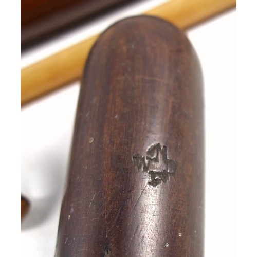 191 - Military issue hardwood truncheon, stamped with a Crow's foot above 