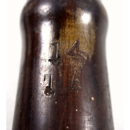 191 - Military issue hardwood truncheon, stamped with a Crow's foot above 