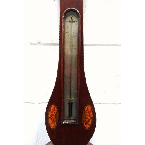 205 - Regency wheel barometer and thermometer, in an inlaid mahogany case, by Francis Anone, 26 High Holbo... 