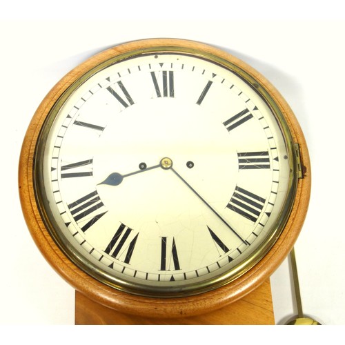 206 - Victorian drop dial wall clock with a circular white painted dial with brass bezel enclosing an 8 da... 