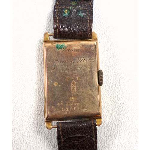 216 - 9ct gold gentleman's tank watch, inscribed and dated 1935, (a/f); 2 other watches, 3 penknives, Gibb... 