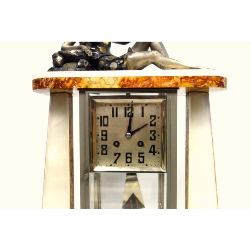 217 - Enrique Molins-Balleste (1893-1958) Large Art Deco clock in alabaster and pink marble, surmounted by... 